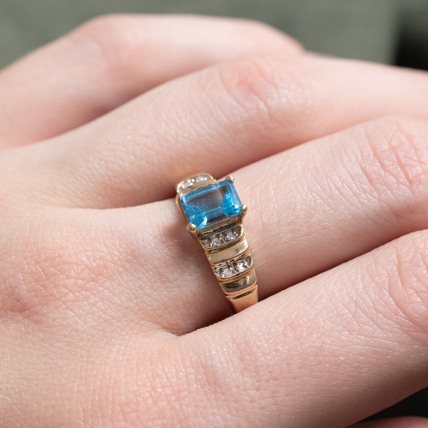 Emerald Cut Topaz & Diamond Ring | 1.15ct, 0.04ctw | SZ 6.75 |