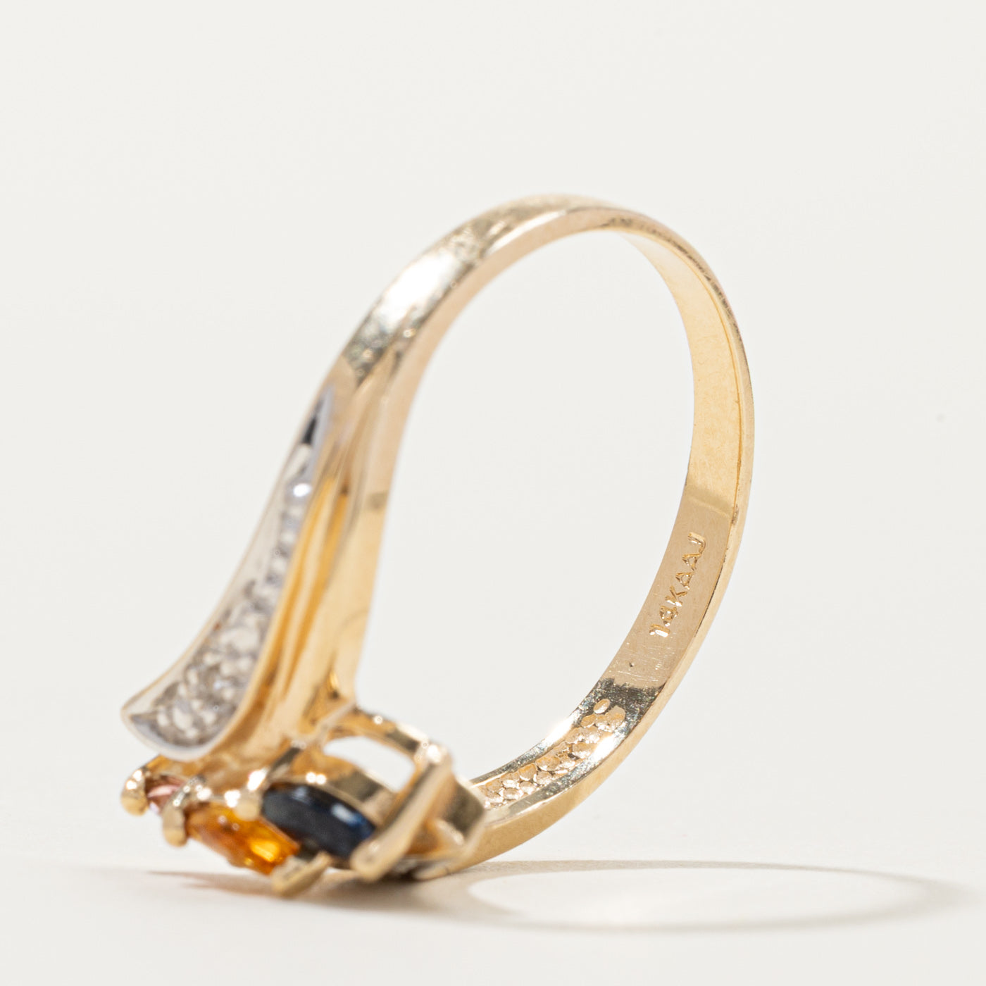 14k Three Stone & Diamond Accented Bypass Ring | SZ 6.75