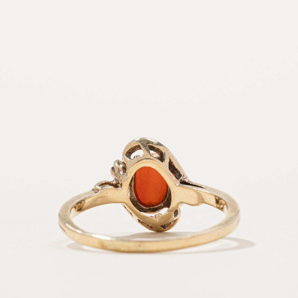 10k Coral & Glass Openwork Ring | SZ 8.5
