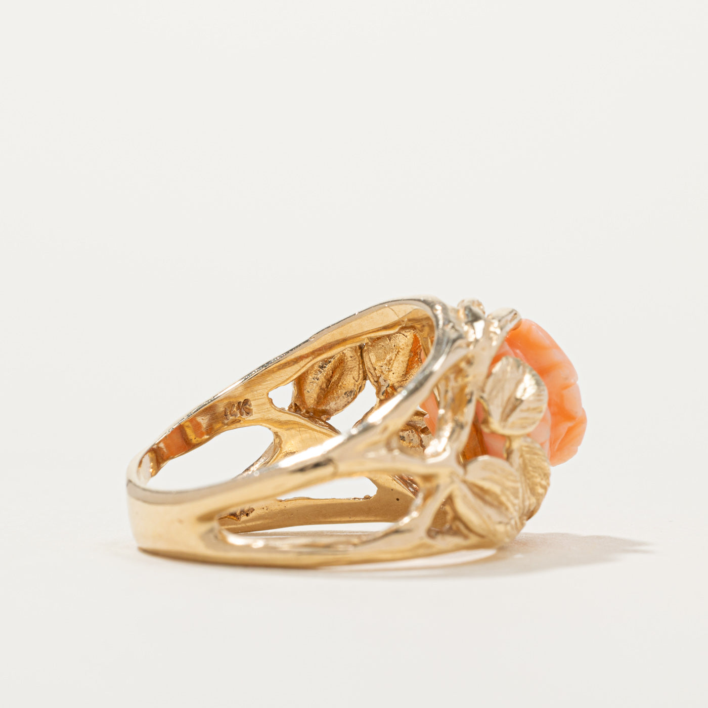 14k Coral Rose Openwork Ring | SZ 7.25