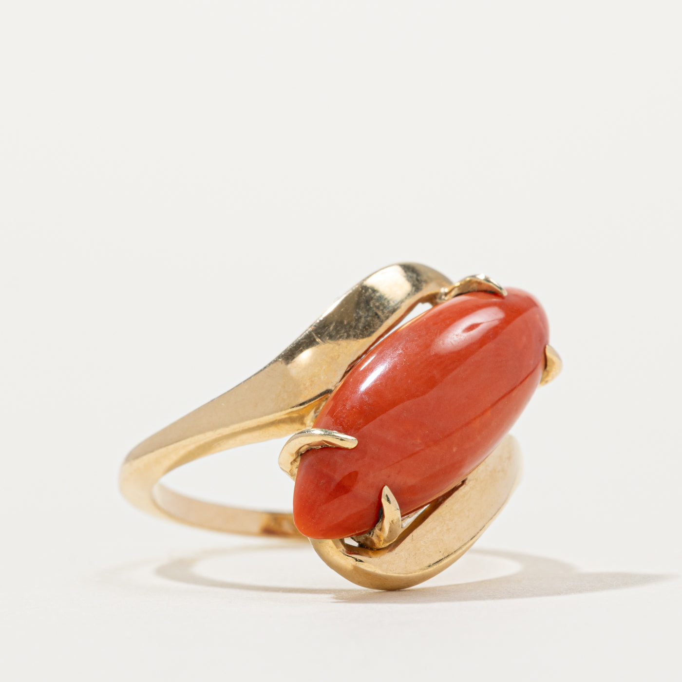 14k Coral Abstract Bypass Ring | SZ 6.5