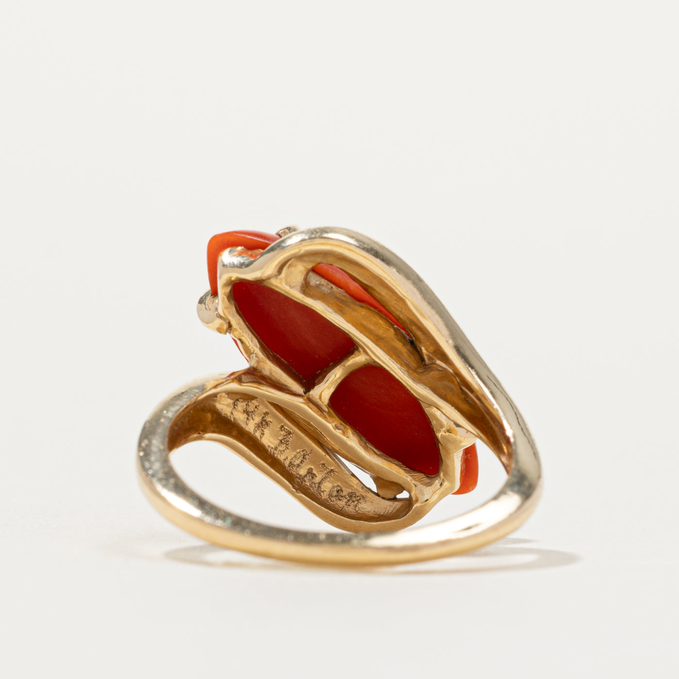 14k Coral Abstract Bypass Ring | SZ 6.5