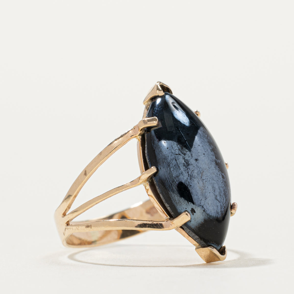 10k Marquise Cabochon Hematite Ring | SZ 5.25