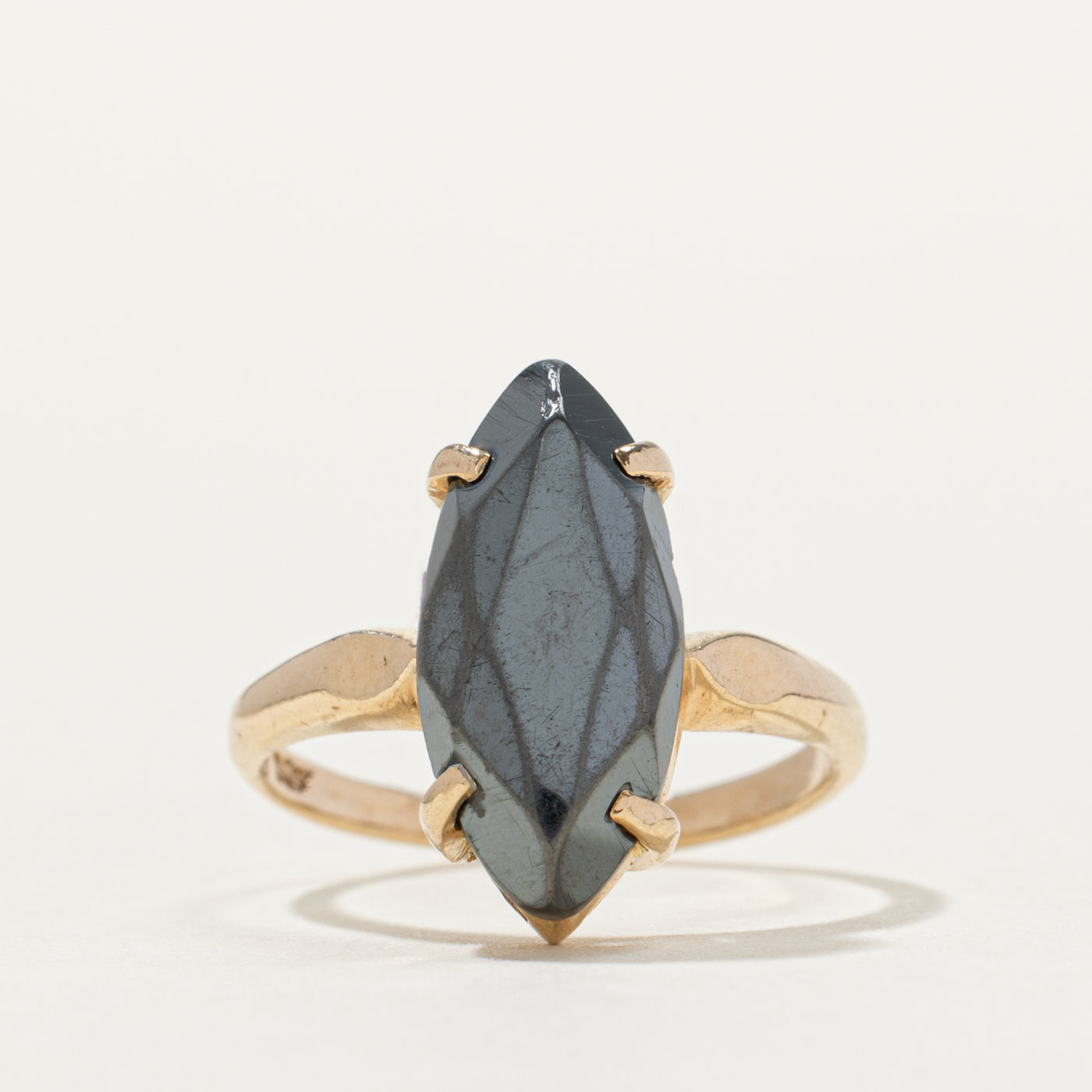 10k Marquise Cut Solitaire Hematite Ring | SZ 4.5