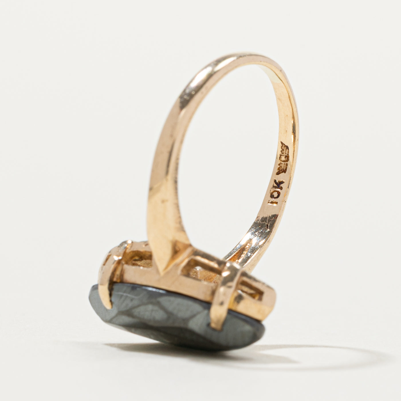 10k Marquise Cut Solitaire Hematite Ring | SZ 4.5