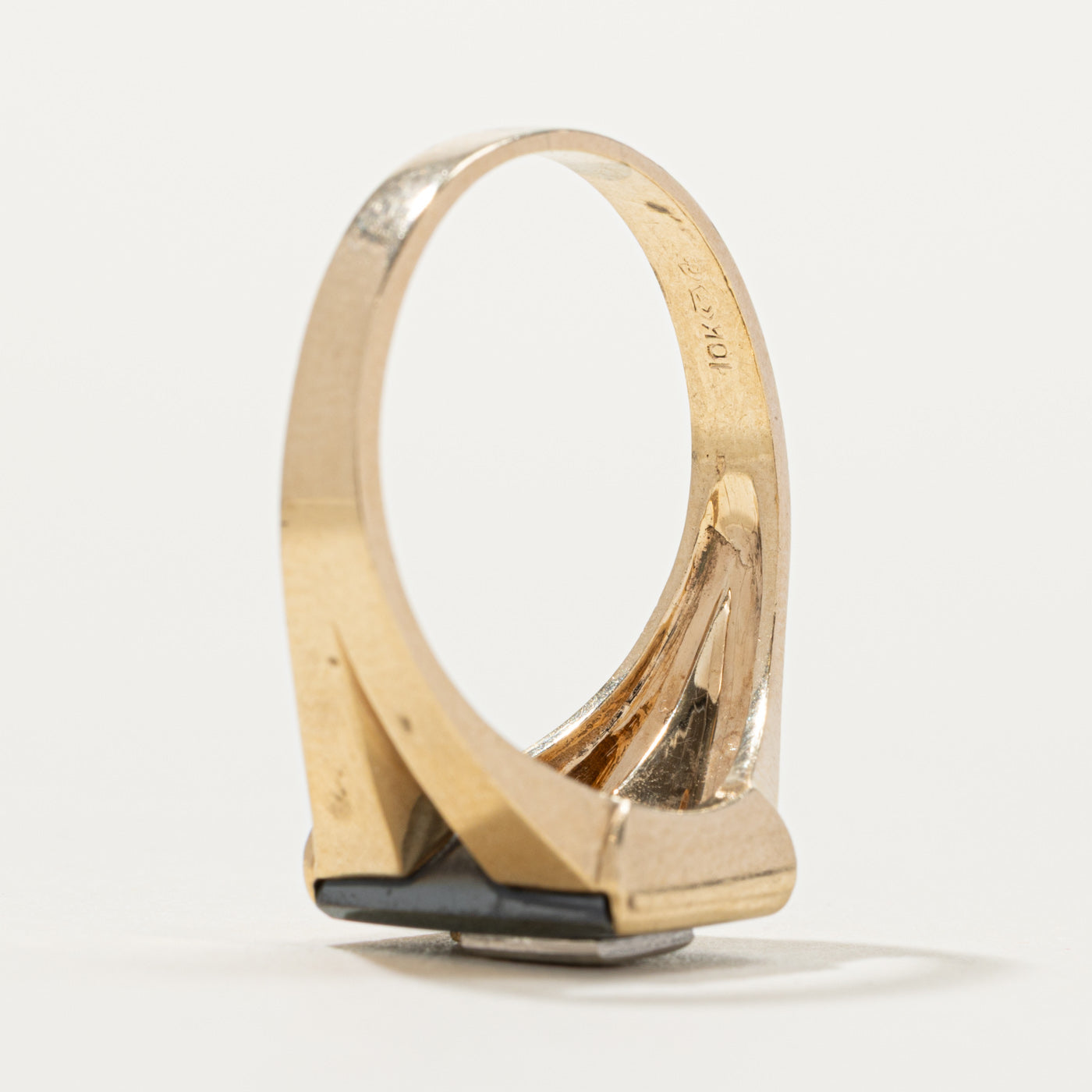 10k Hematite & Diamond Accented "R" Initial Signet Ring | SZ 11