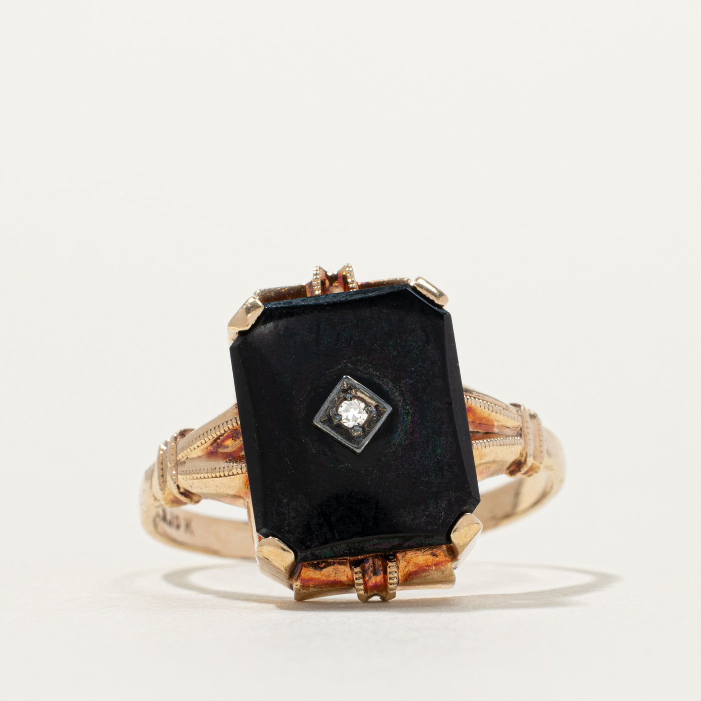 10k Onyx & Diamond Accented Ring | SZ 7.75