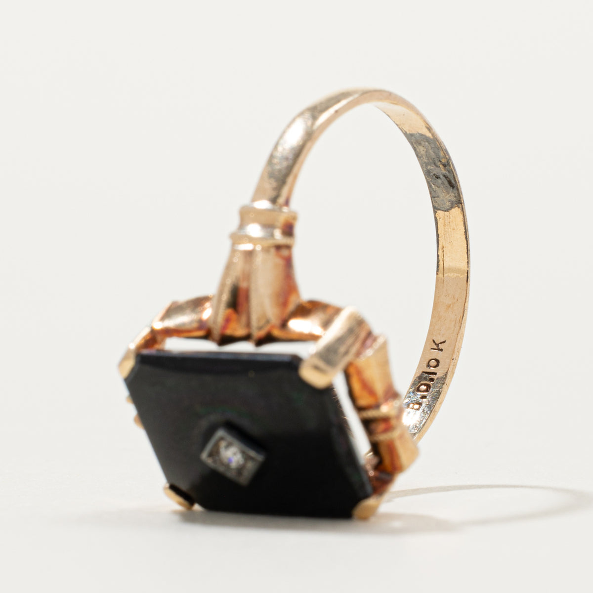 10k Onyx & Diamond Accented Ring | SZ 7.75