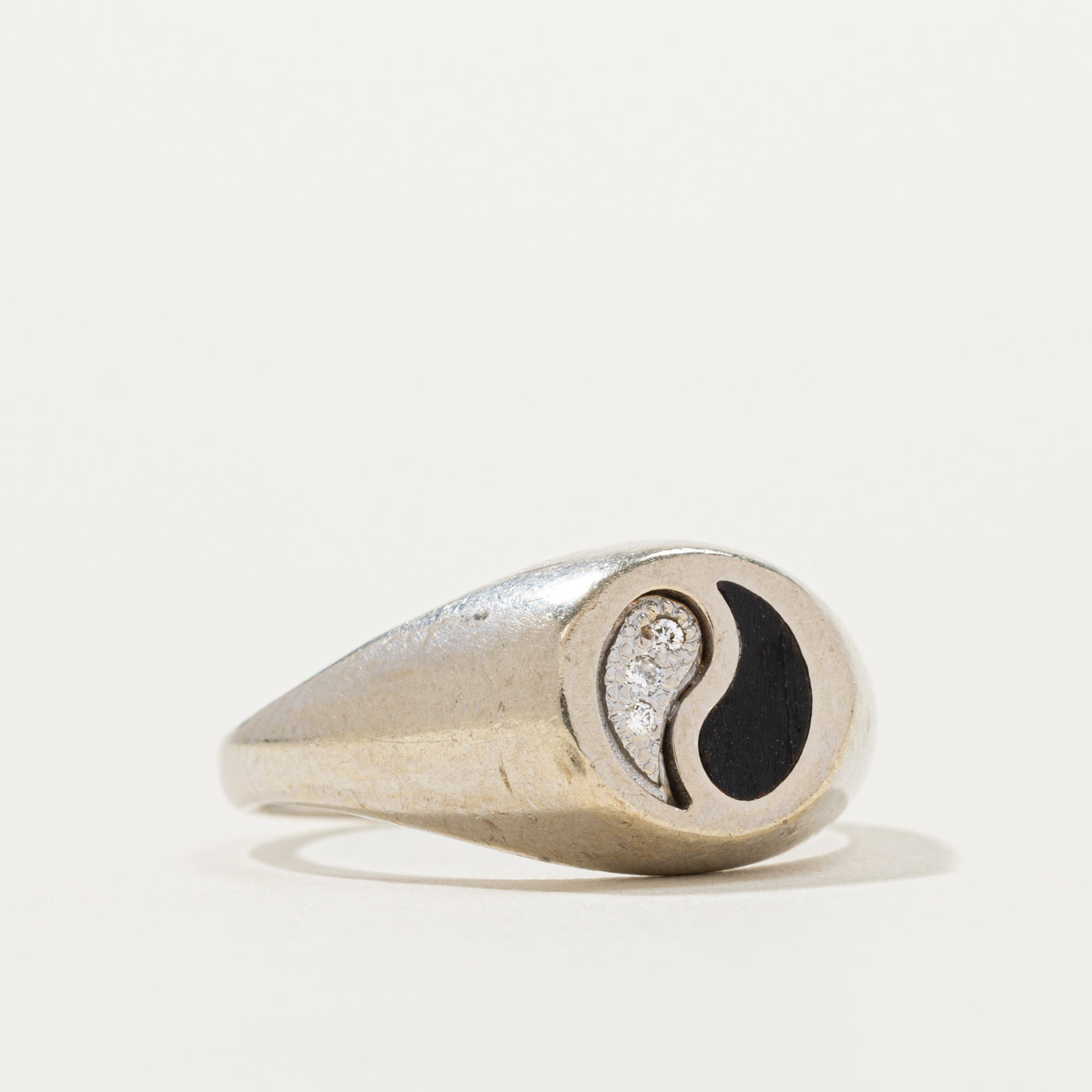 14k Onyx & Diamond Yin Yang Signet Ring | SZ 7.25