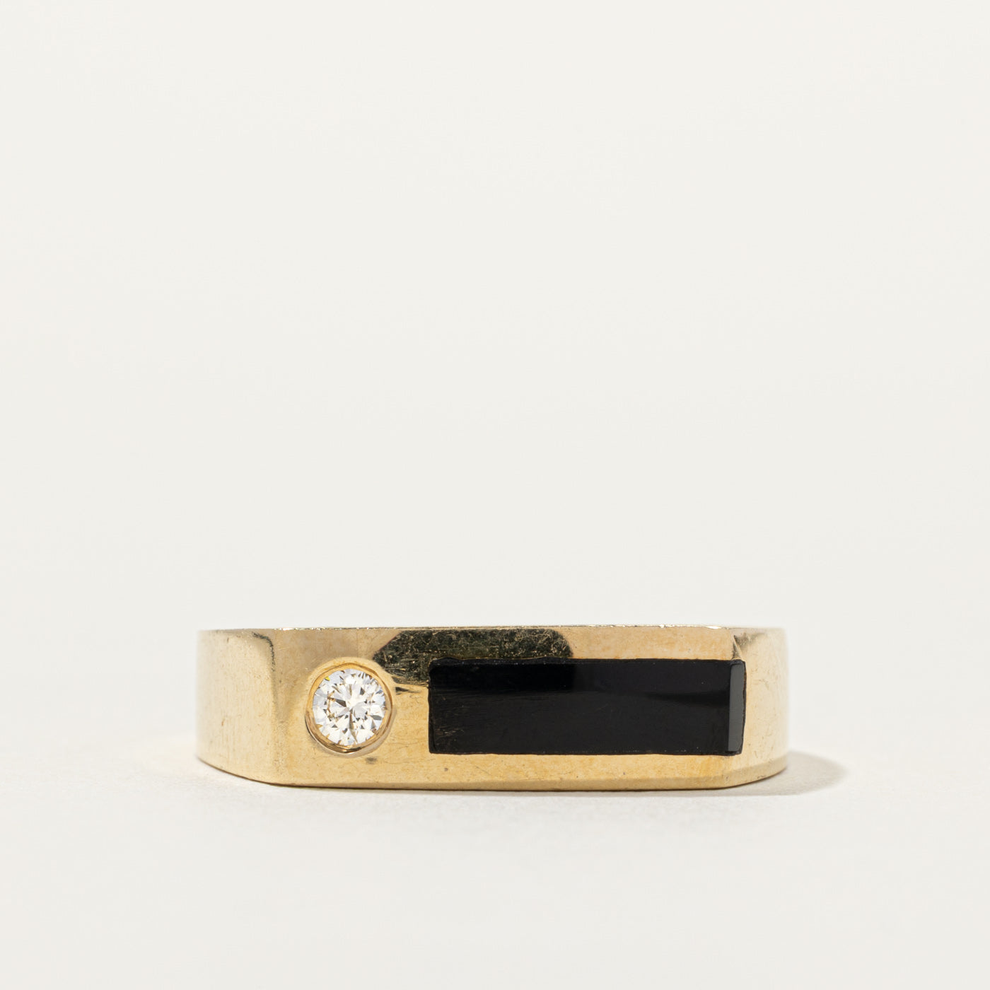 14k East West Onyx & Diamond Accented Geometric Ring | SZ 7.5