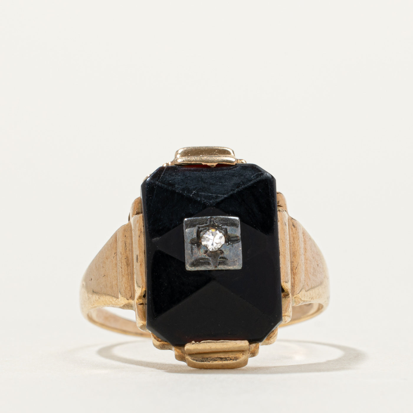 Vintage Canadian Onyx & White Sapphire Accented Ring | SZ 7