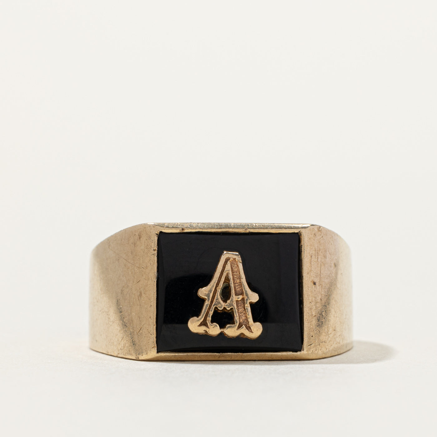 10k Onyx "A" Initial Signet Ring | SZ 9.5