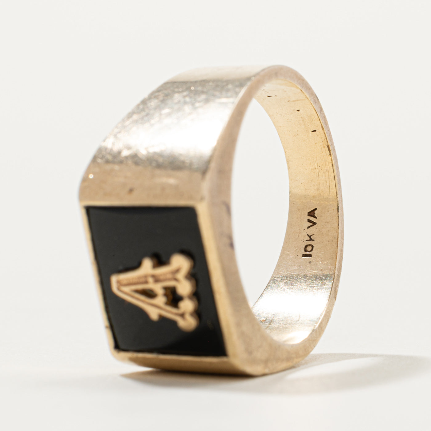 10k Onyx "A" Initial Signet Ring | SZ 9.5