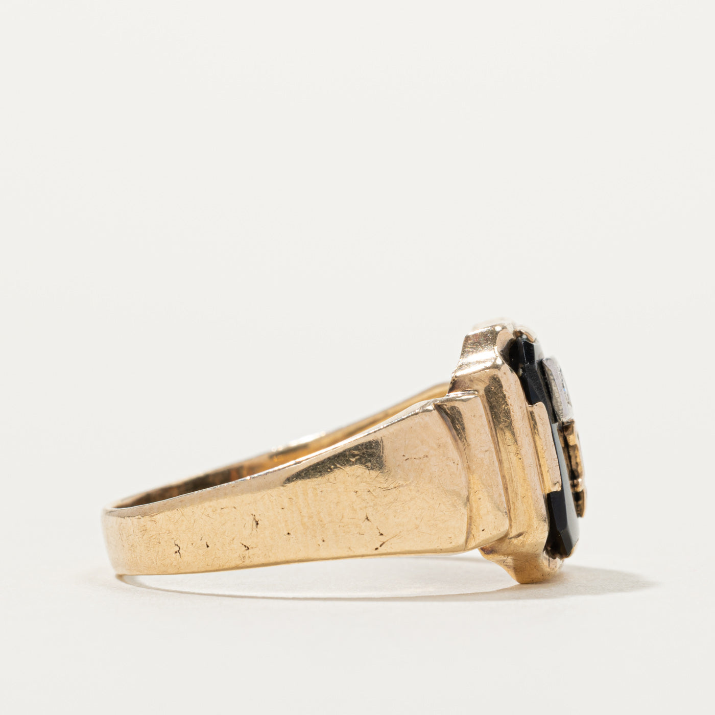 10k Onyx & Diamond "W" Initial Ring | SZ 12