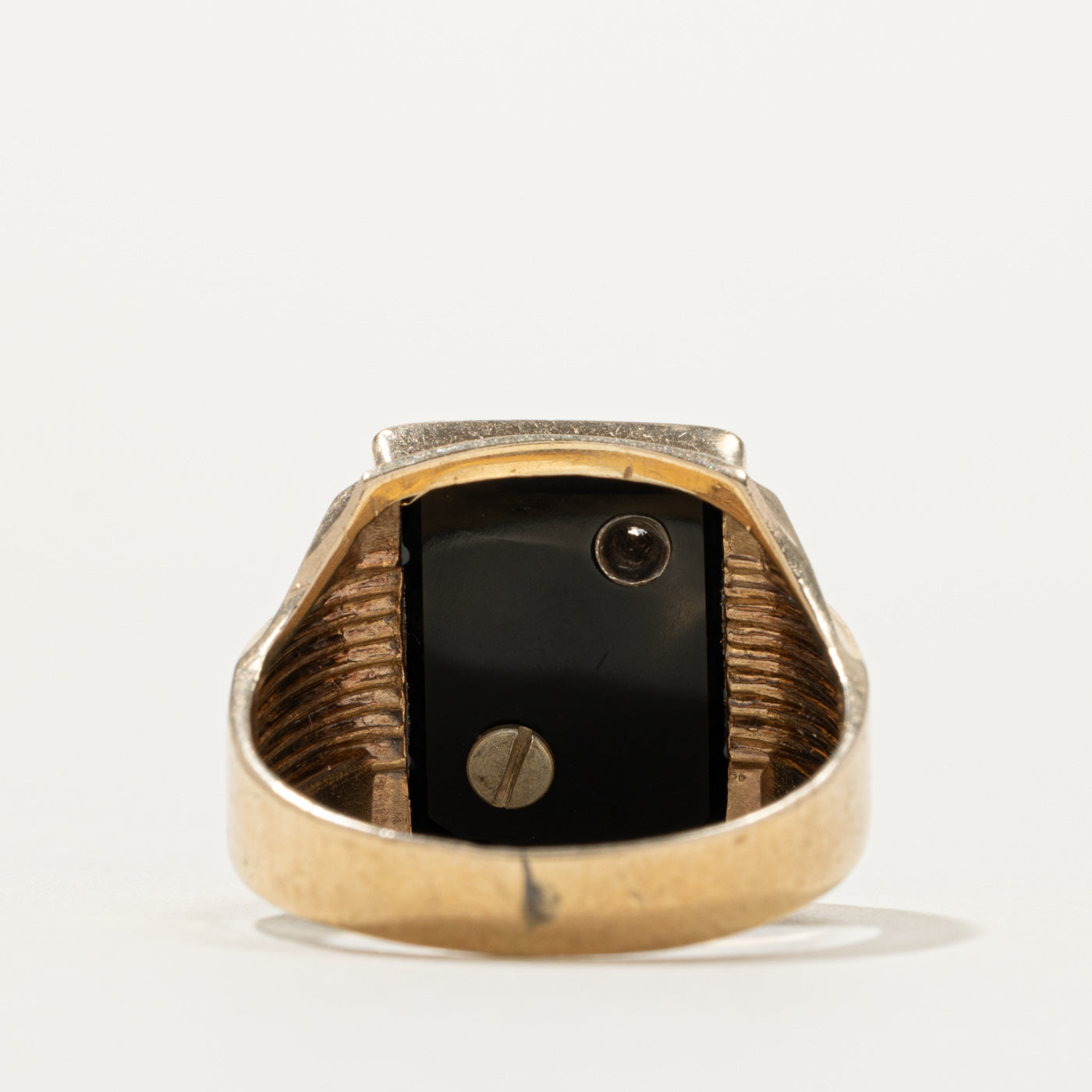 10k Onyx & Diamond "G" Initial Grooved Signet Ring | SZ 10.25