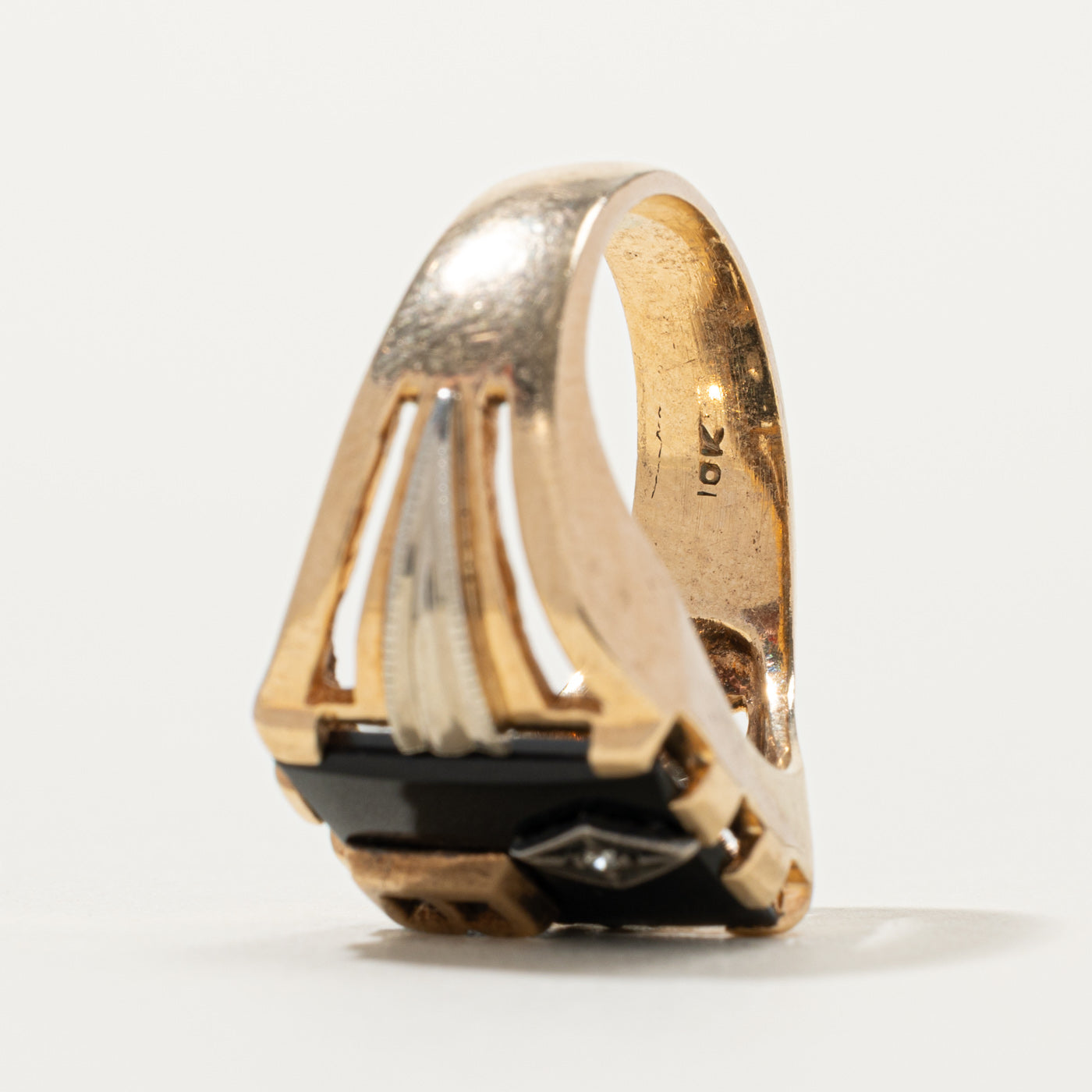 10k Onyx & Diamond "B" Initial Signet Ring | SZ 9