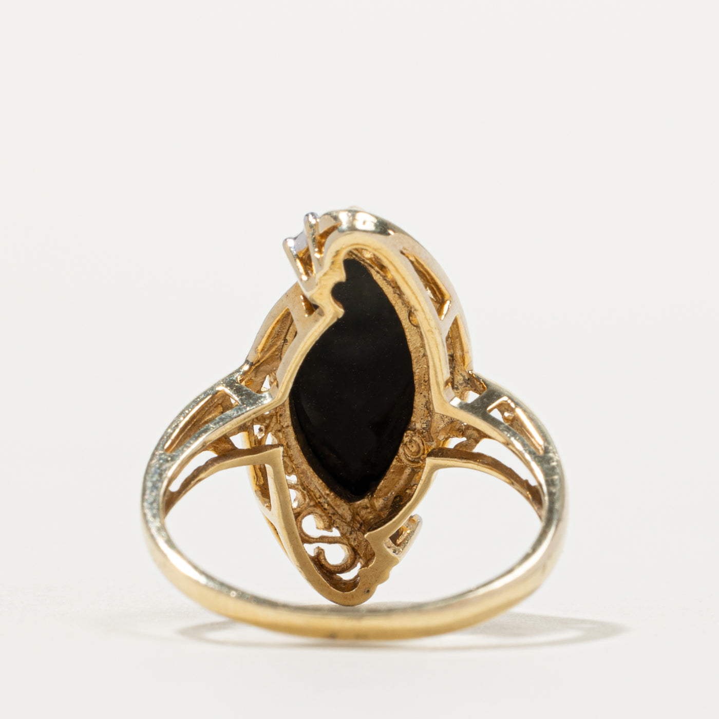 10k Marquise Cut Onyx & Diamond Accented Ring | SZ 6