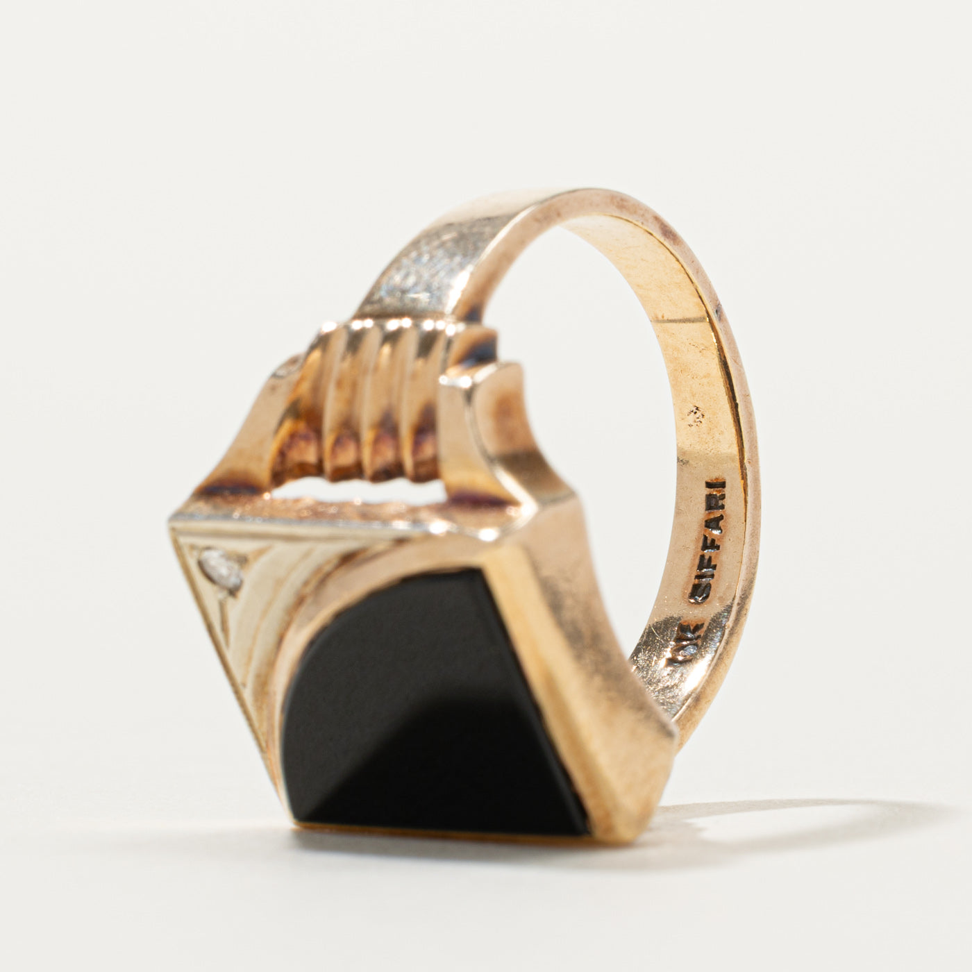 10k Onyx & Diamond Geometric Signet Ring | SZ 8
