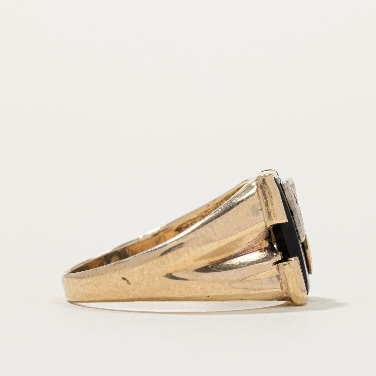 10k Onyx & Diamond "G" Initial Signet Ring | SZ 10