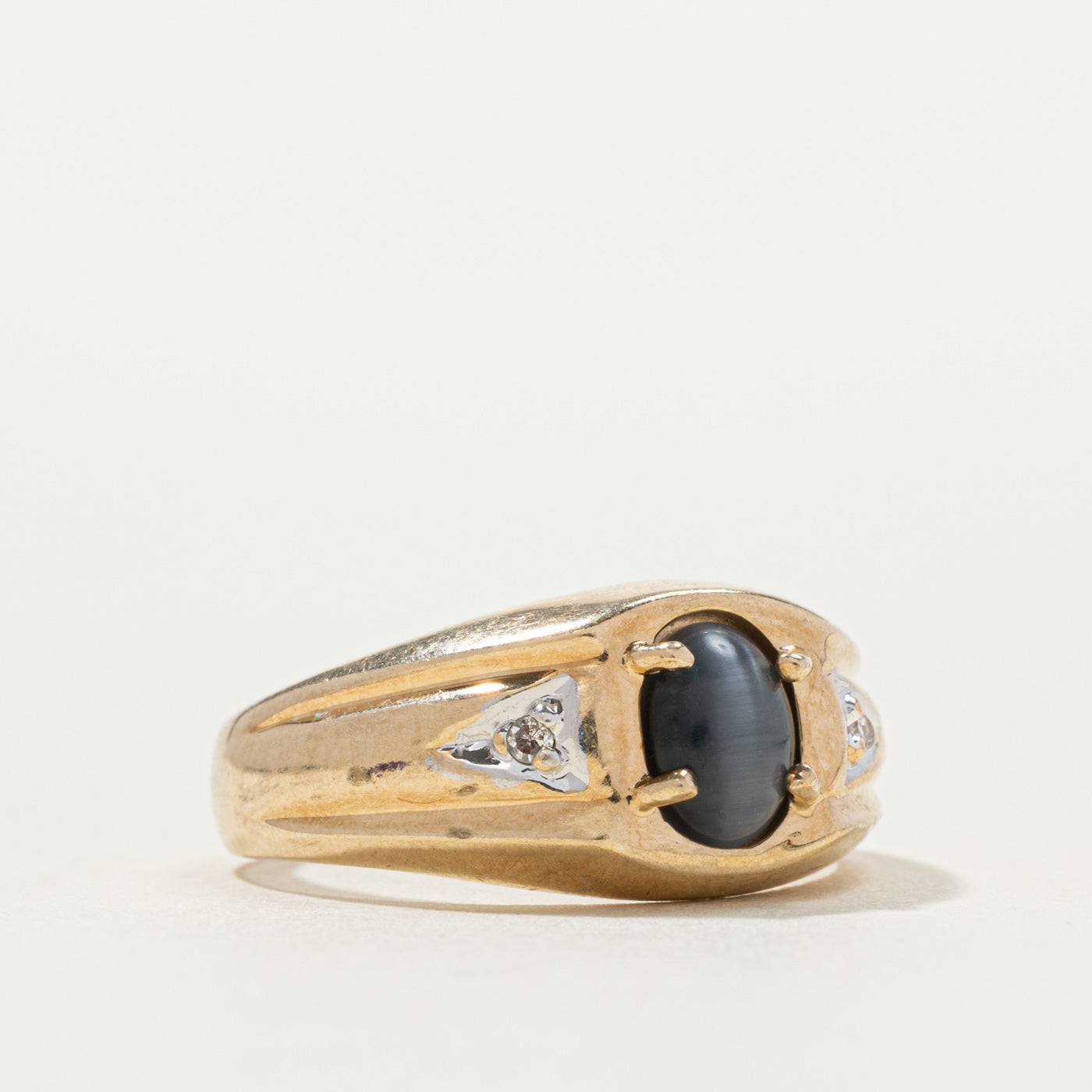 10k Tiger's Eye & Diamond Accented Ring | SZ 7.5