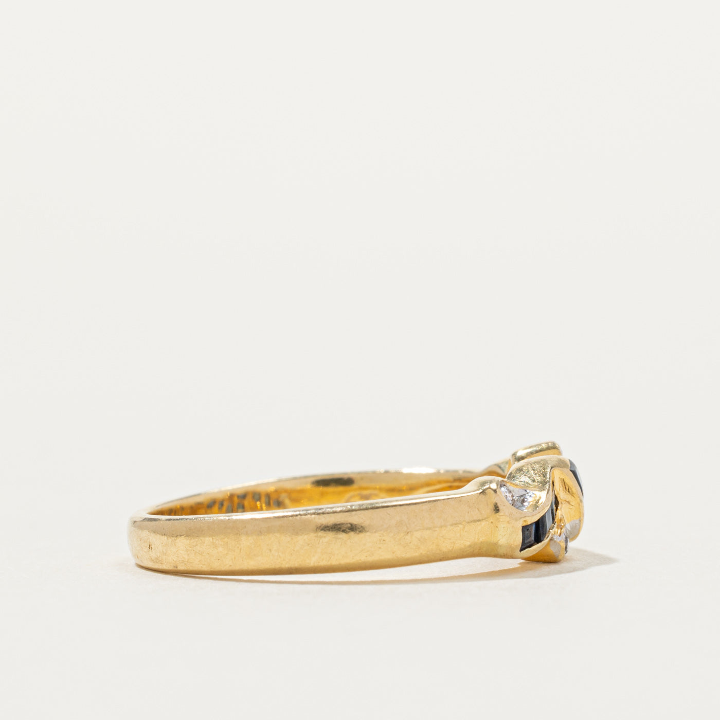 Channel Set Sapphire & Diamond Wave Design Ring | 0.08ctw, 0.04ctw | SZ 5.75