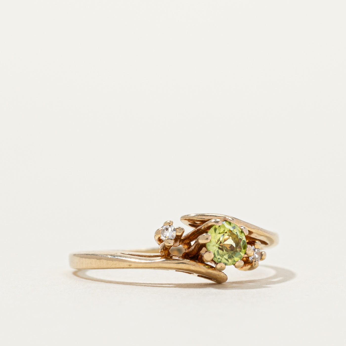 10k Peridot & Diamond Accented Bypass Ring | SZ 4.75