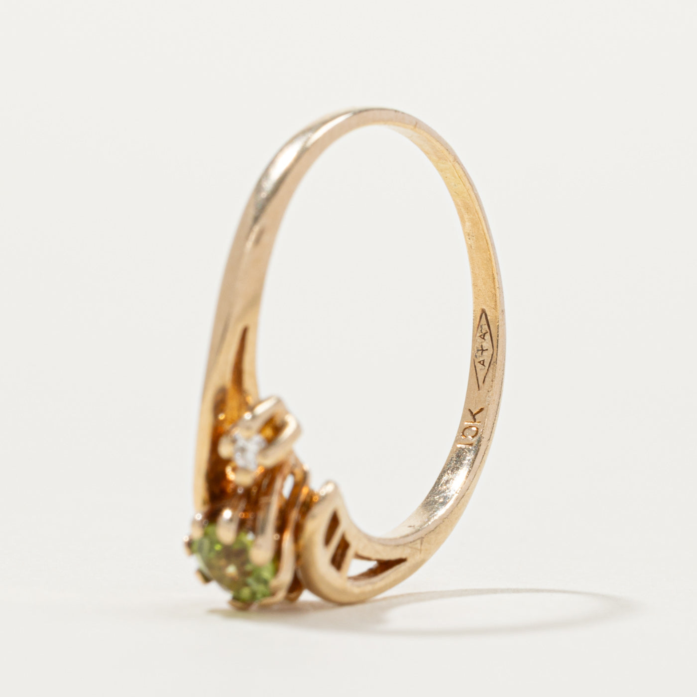 10k Peridot & Diamond Accented Bypass Ring | SZ 4.75