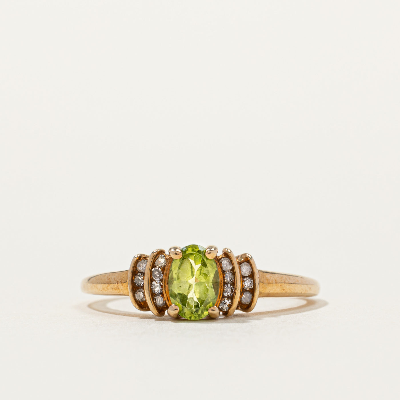 10k Peridot & Channel Set Diamond Accented Ring | SZ 6.75