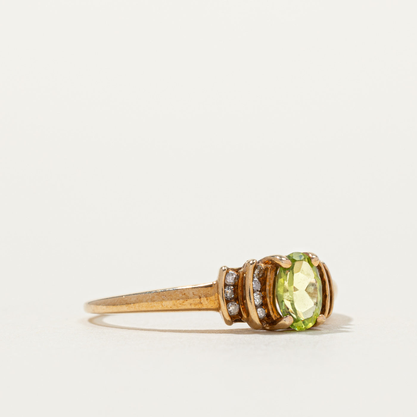 10k Peridot & Channel Set Diamond Accented Ring | SZ 6.75