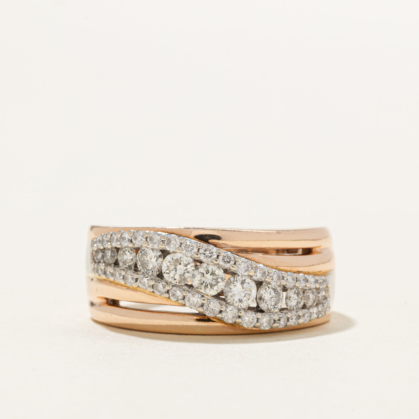 10K Diamond Multi Row Wave Band | 0.66ctw | SZ 7.5