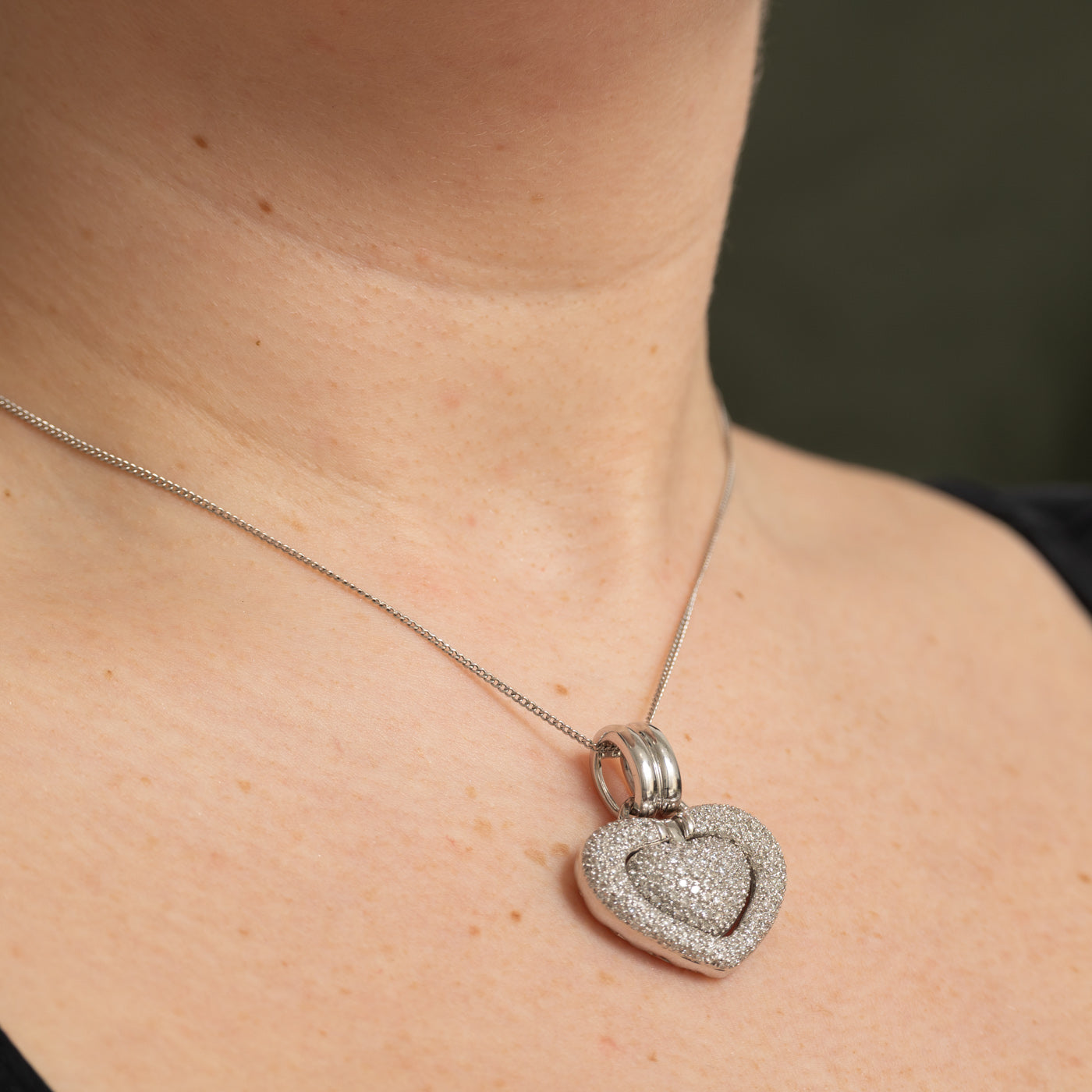 14k Pavé Set Diamond Puffed Heart Pendant | 2.12ctw