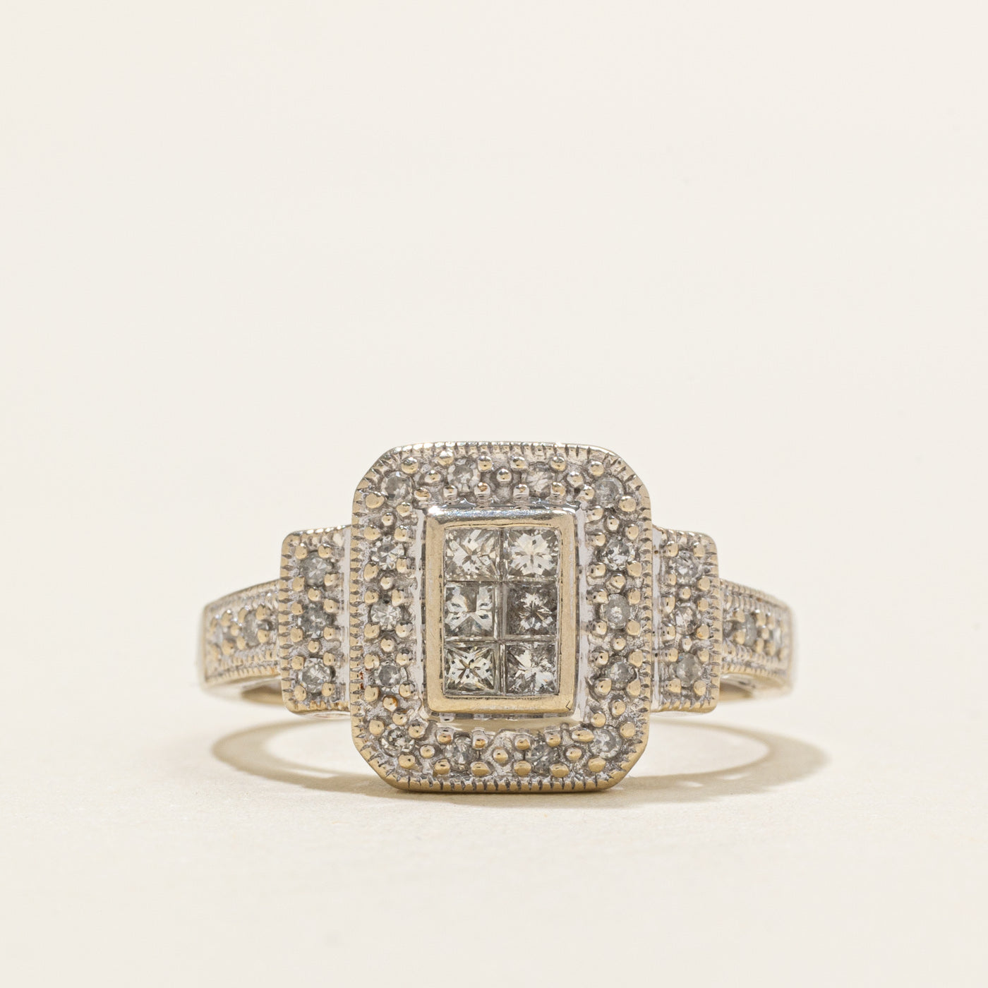 10K Invisible Set Diamond Grid Halo Ring | 0.36ctw | SZ 6.75