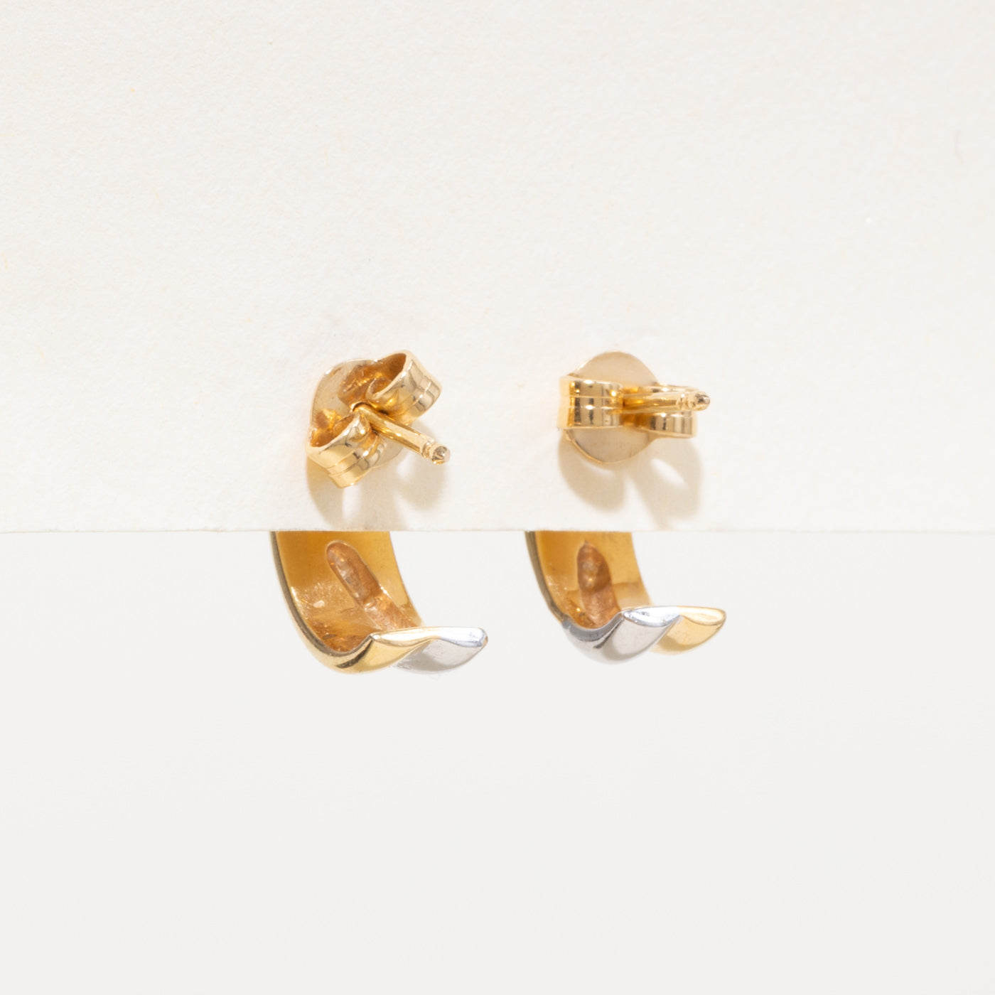 18k Two Tone Diamond Half Huggie Earrings | 0.12ctw