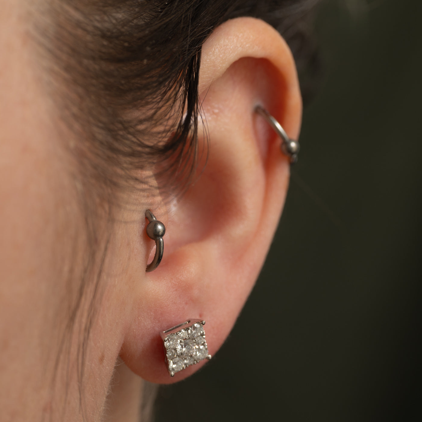 14k Diamond Square Cluster Stud Earrings | 0.80ctw