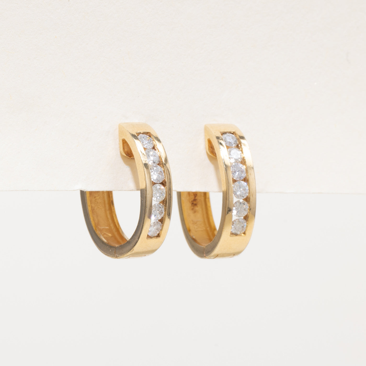 18k Channel Set Diamond Huggie Earrings | 0.60ctw