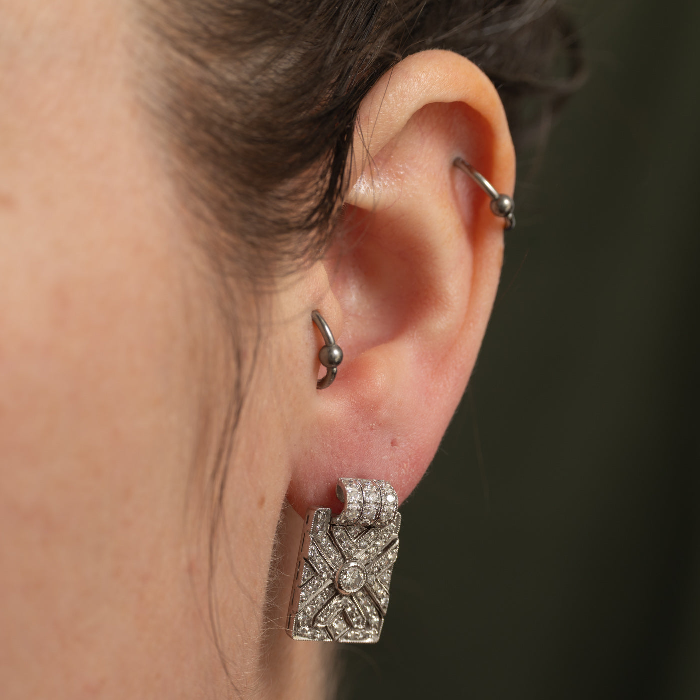 18k Pavé Set Diamond Geometric Stud Earrings | 1.37ctw