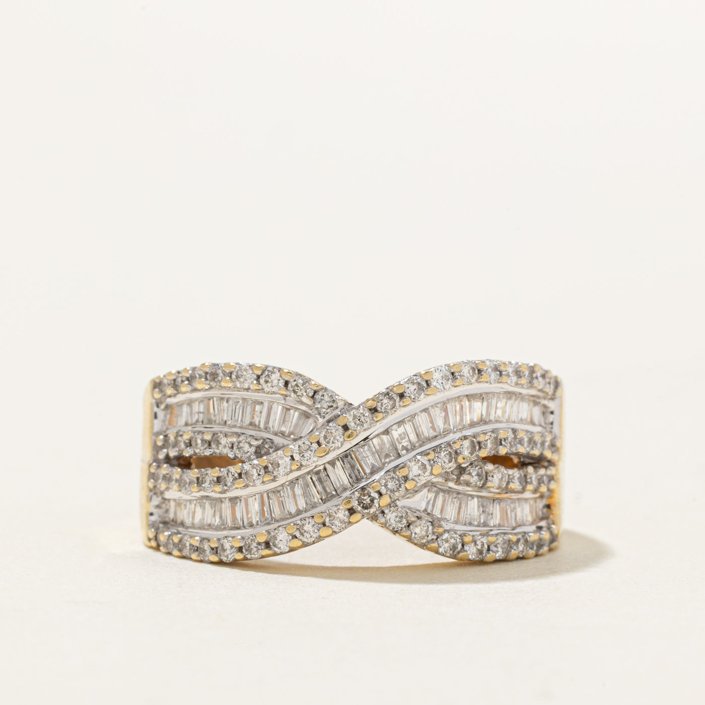 10K Multi Cut Diamond Multi Row Cross Over Ring | 1.28ctw | SZ 8.0