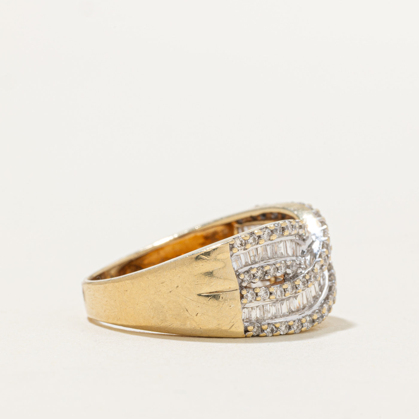 10K Multi Cut Diamond Multi Row Cross Over Ring | 1.28ctw | SZ 8.0
