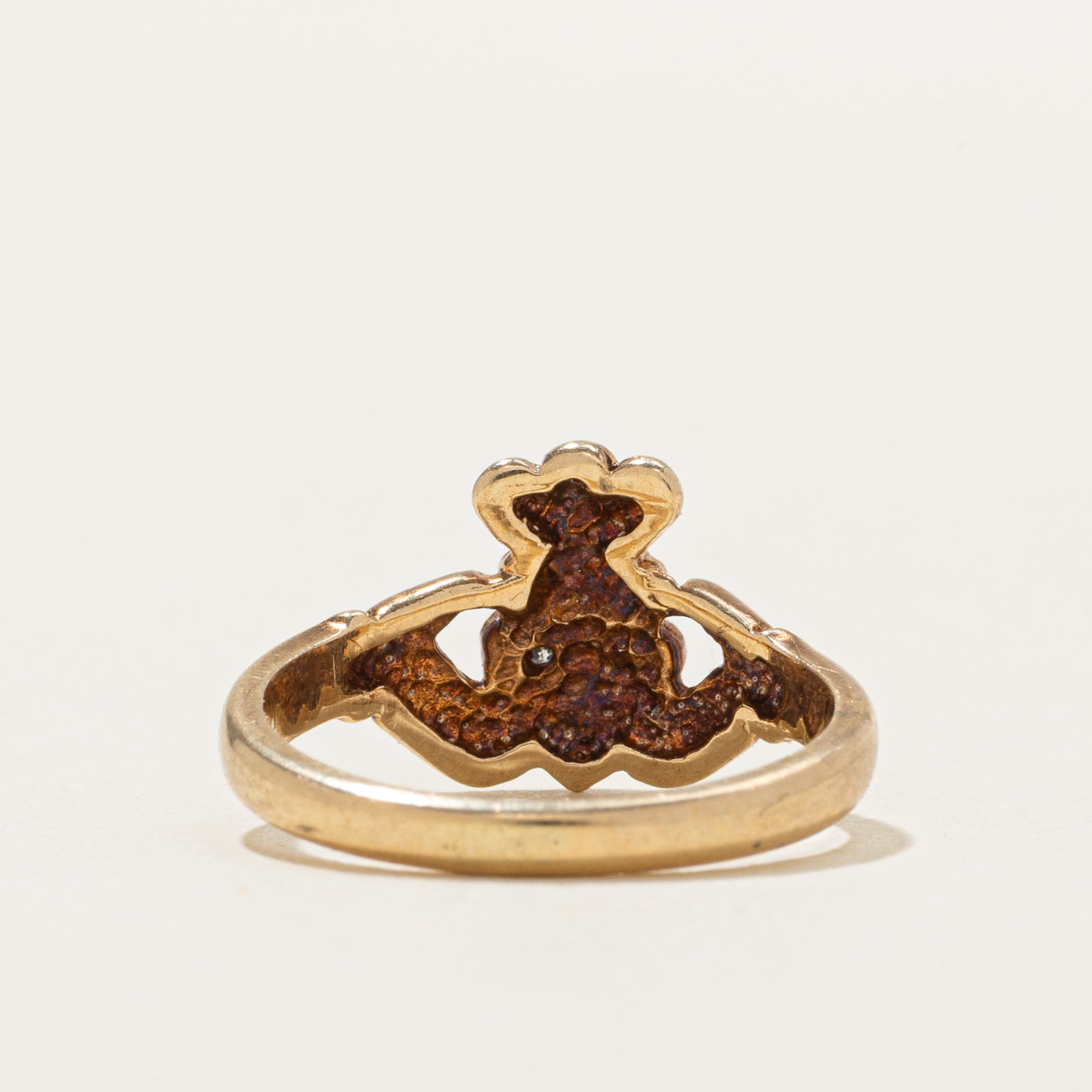 10K Yellow Gold Diamond Claddagh Ring | SZ 3.5