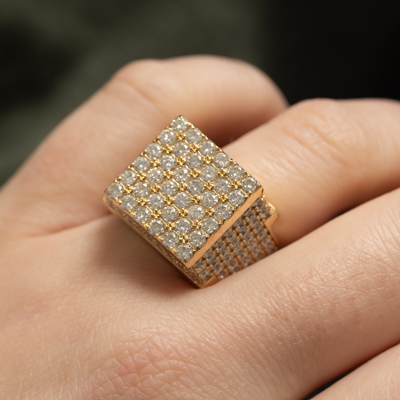 14k Diamond Grid Statement Signet Ring | 6.48ctw | SZ 9.75