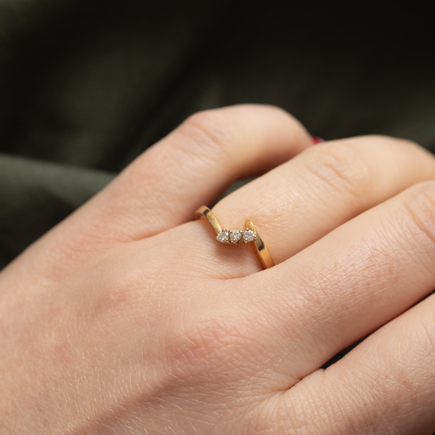 14k Three Stone Diamond Bypass Ring | SZ 4.25