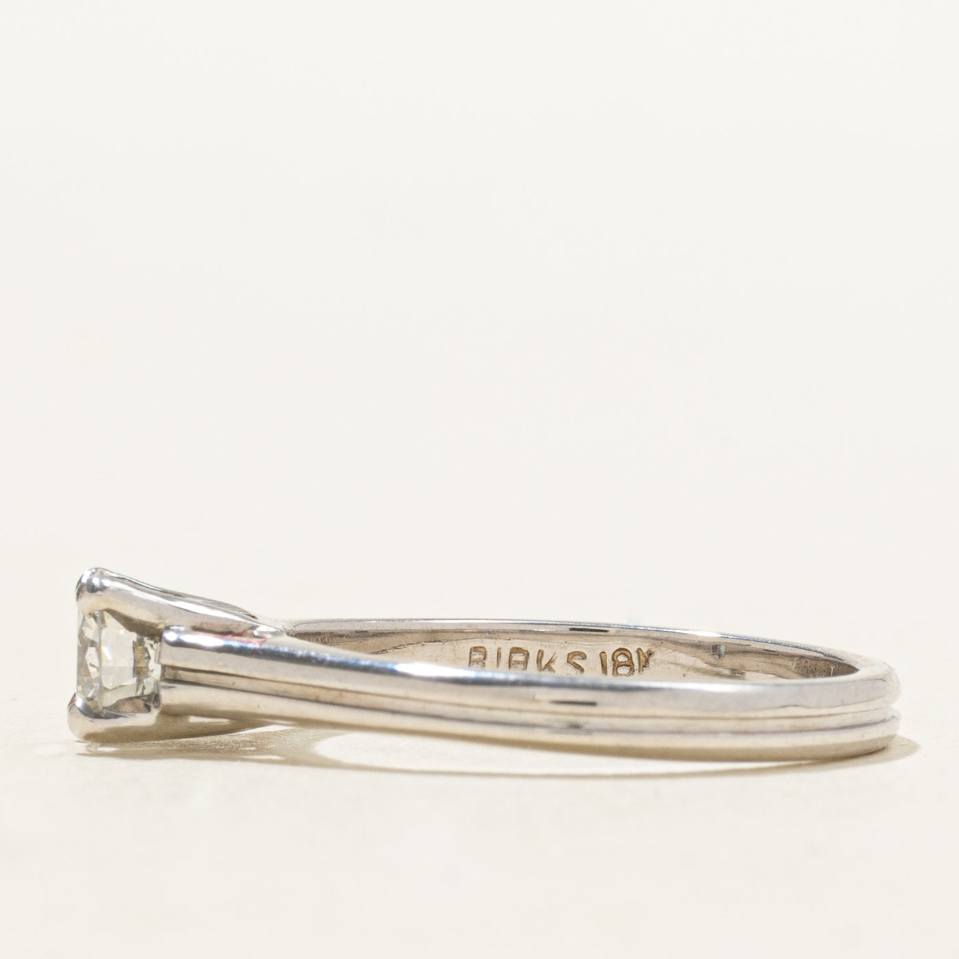 ‘Birks’ 18k Round Brilliant Solitaire Diamond Ring | 0.47ct VS1 H/I | SZ 5.75