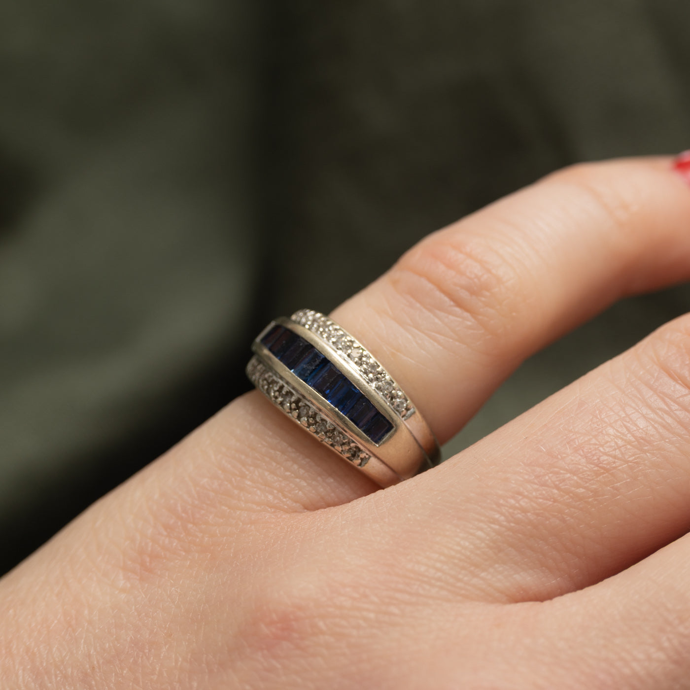 14k Channel Set Sapphire & Diamond Band | 0.90ctw, 0.13ctw | SZ 1.5