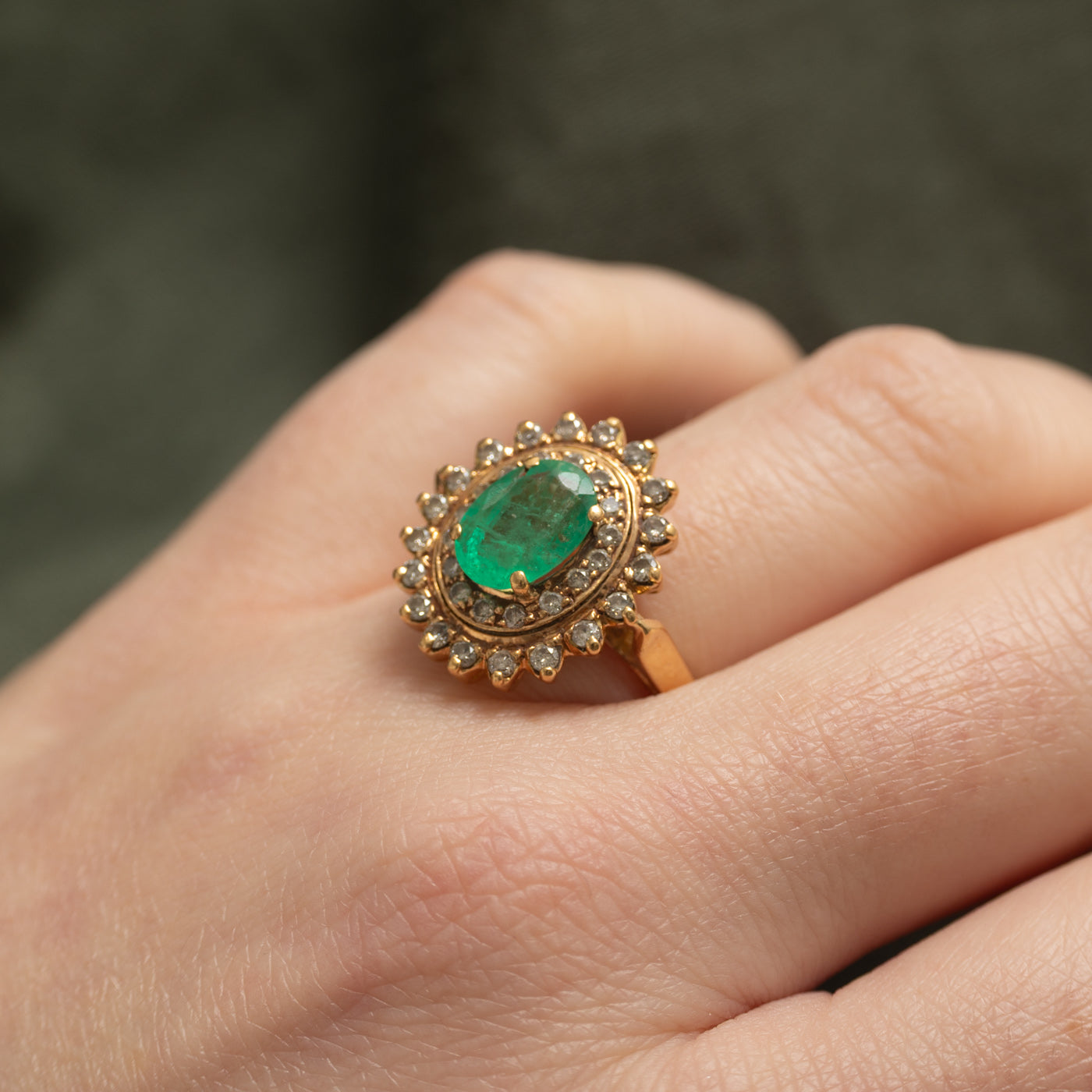 18k Emerald & Diamond Double Halo Cocktail Ring | 1.28ct, 0.60ctw | SZ 6.75