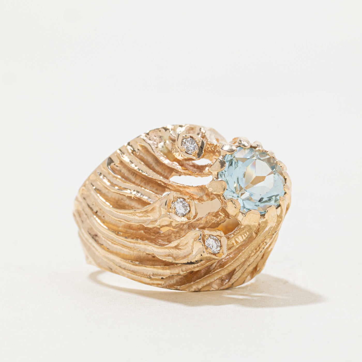 14k Aquamarine & Diamond Abstract Cocktail Ring | 1.65ct, 0.09ctw | SZ 6.25