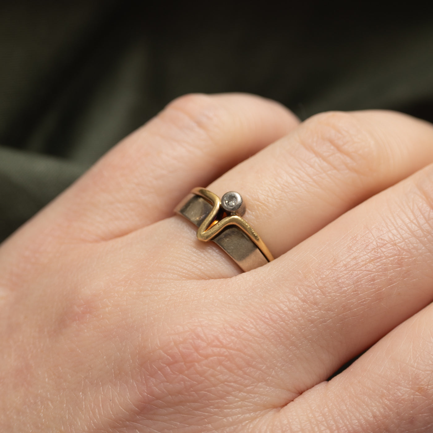 14k Bezel Set Diamond Abstract Ring | SZ 6