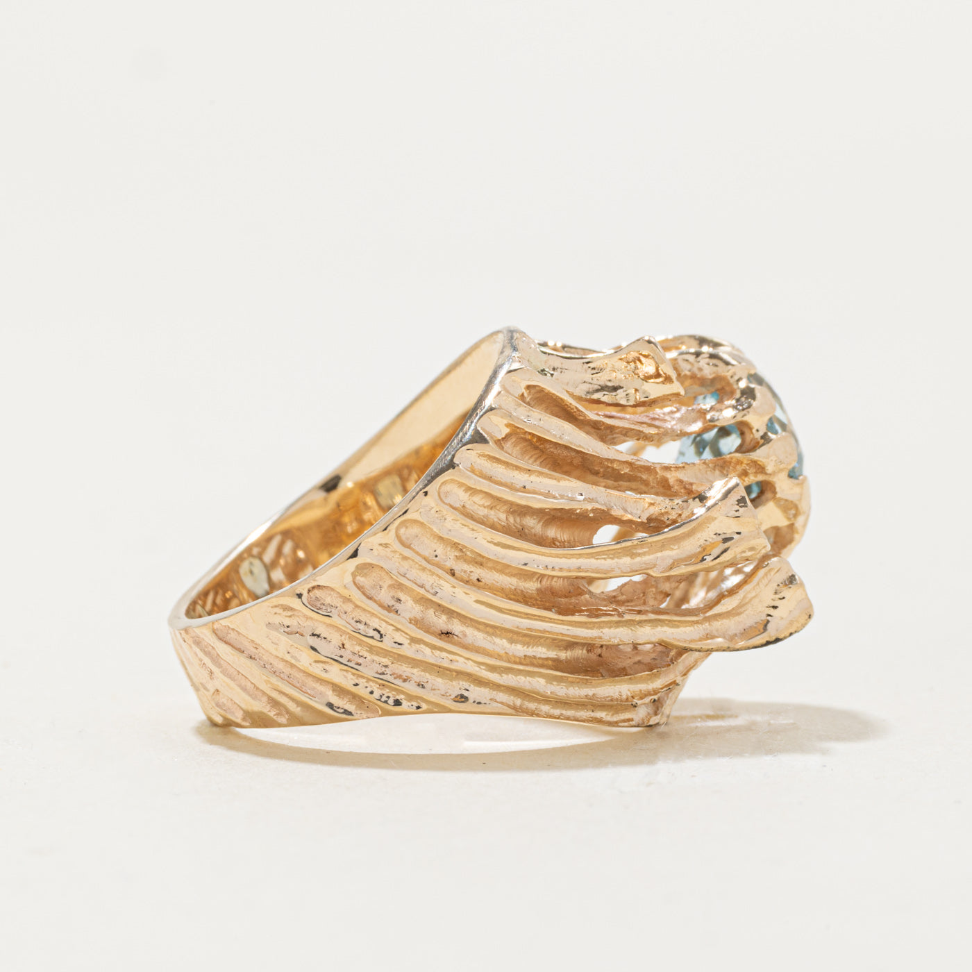 14k Aquamarine & Diamond Abstract Cocktail Ring | 1.65ct, 0.09ctw | SZ 6.25