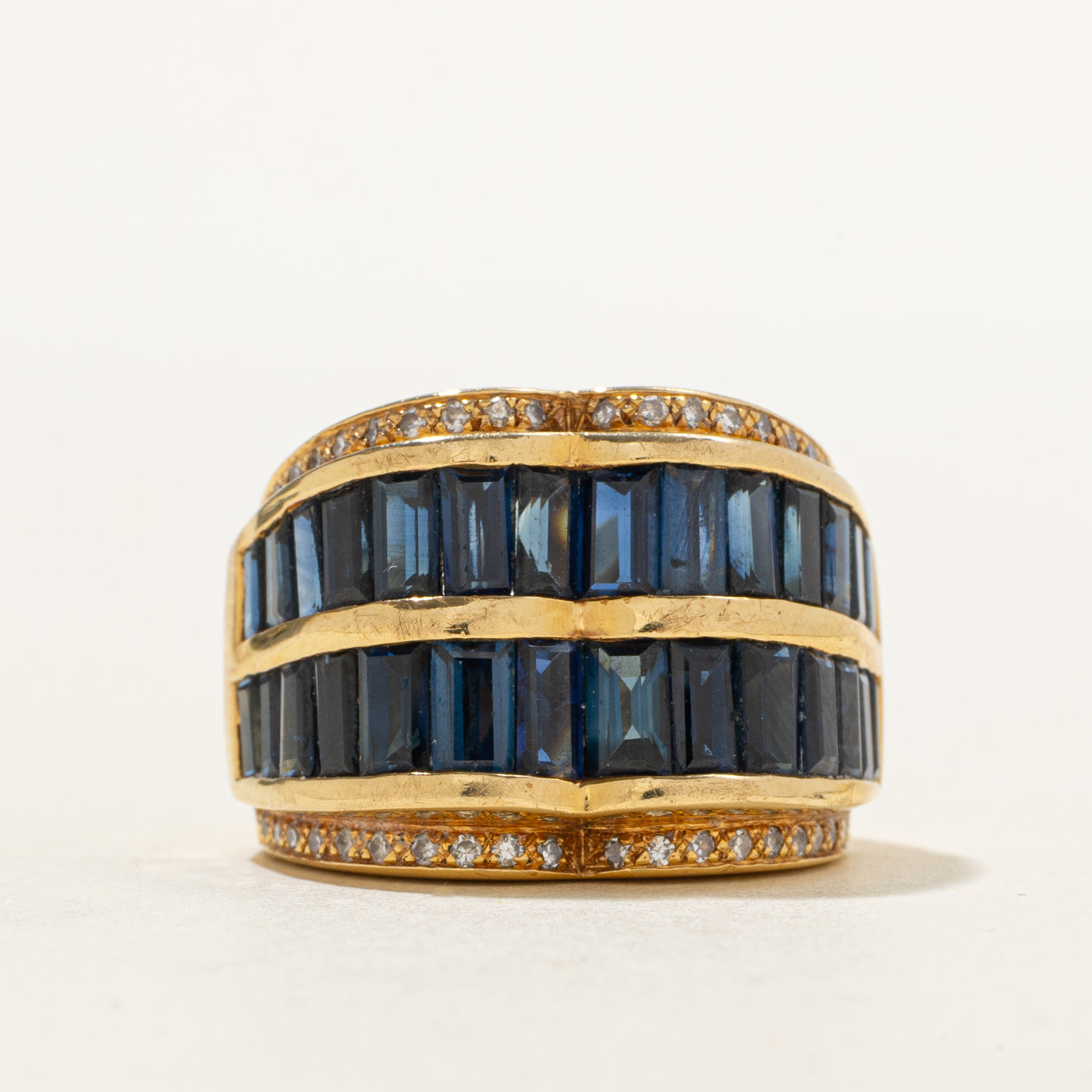 18k Sapphire & Diamond Multi Row Ring | 6.75ctw, 0.26ctw | SZ 6.5