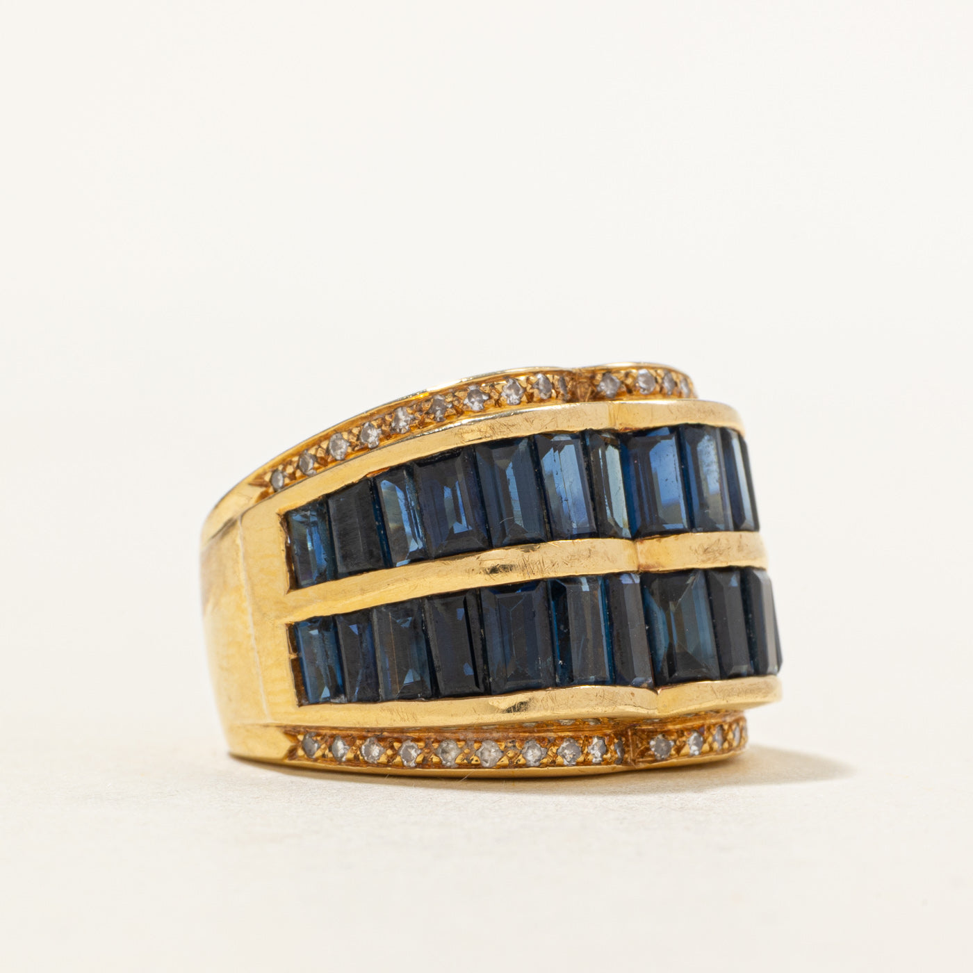 18k Sapphire & Diamond Multi Row Ring | 6.75ctw, 0.26ctw | SZ 6.5