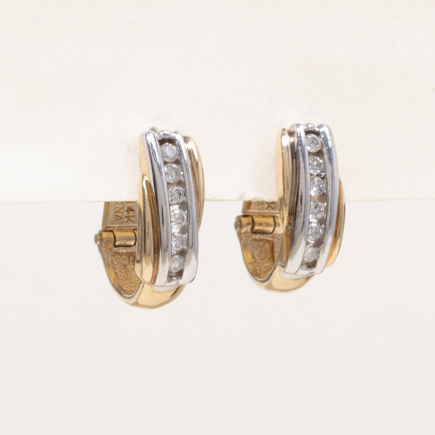 10k Two Tone Gold Channel Set Diamond Hoop Earrings | 0.24ctw